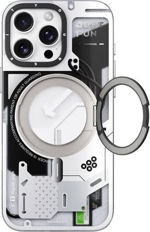 İphone 16 Pro Uyumlu Kılıf Magsafe Şarj Özellikli 360° Standlı Starship Serisi Kapak Beyaz