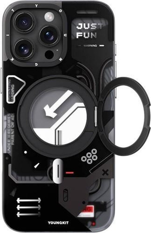 İphone 16 Pro Uyumlu Kılıf Magsafe Şarj Özellikli 360° Standlı Starship Serisi Kapak Siyah