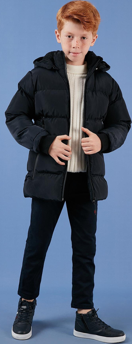 İçi Peluş Astarlı Çıkarılabilir Kapüşonlu Şişme Erkek Çocuk Mont 5763038 LACİVERT