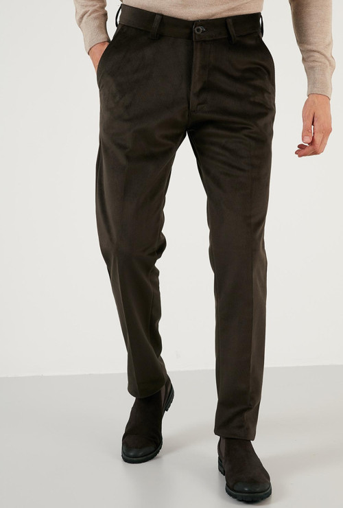 Normal Bel Regular Fit Düz Paça Erkek Kadife Pantolon 645MERLIN KAHVE