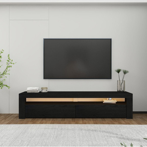 Batı Led Işıklı, 2 Kapaklı Tv Ünitesi, Tv Sehpası Ahşap Siyah