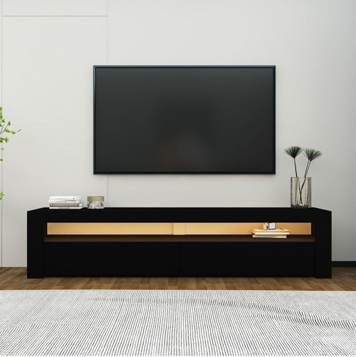 Batı Led Işıklı, 2 Kapaklı Tv Ünitesi, Tv Sehpası Siyah