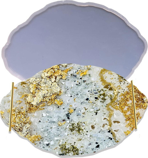 Epoksi Silikon Kalıp YERLİ Oval Dalgalı Nişan ve Söz Tepsi Kalıbı 29X19 CM