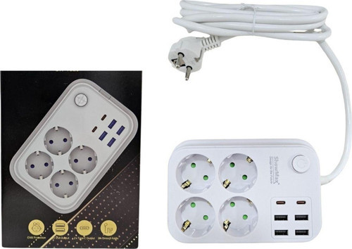 Lunatic LN-2946 Shoxmax Serisi (4 Priz + 4 Usb + 2 Type-c) Usb -Type C Şarj Termal Akım Koruma PRiz 4