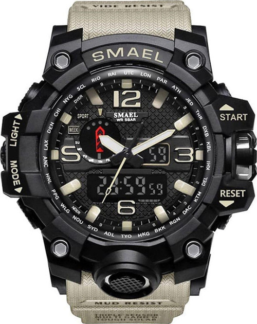 Erkek Kol Saati Analog Dijital Spor Siyah Moda Trend Saat Haki Renk 1545