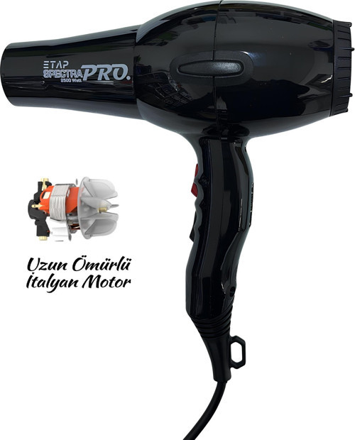 Spectra Pro 2500 Watt Profesyonel Seri Kuaför Fön Makinesi (İtalyan Motor) Siyah