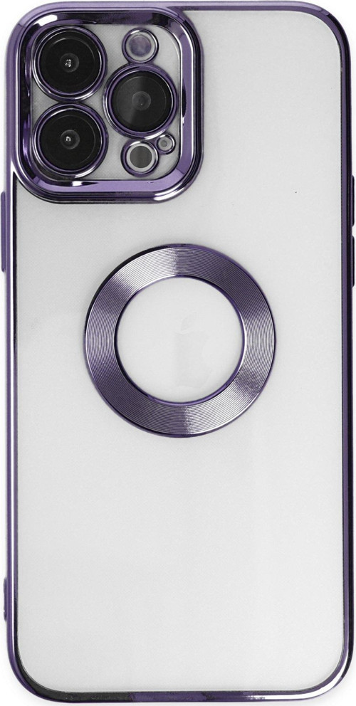Apple iPhone 11 Pro Max Kapak Yanları Renkli Lens Korumalı Logo Gösteren Şeffaf Luxury Kılıf - Mor