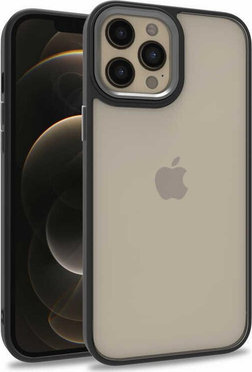 Apple iPhone 12 Pro Max Kapak Metal Kamera Korumalı Arkası Şeffaf Silikon Kılıf - Siyah