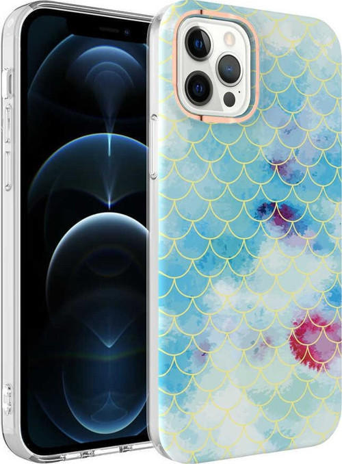 Apple iPhone 12 Pro Max Kapak Palık Pullu Desenli Parlak Silikon Kılıf - Mavi