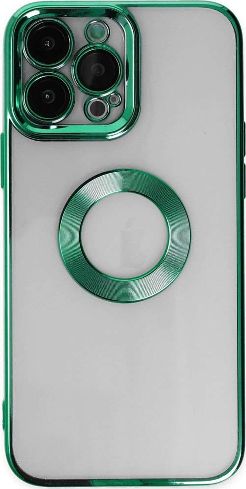 Apple iPhone 12 Pro Max Kapak Yanları Renkli Lens Korumalı Logo Gösteren Şeffaf Luxury Kılıf - Yeşil