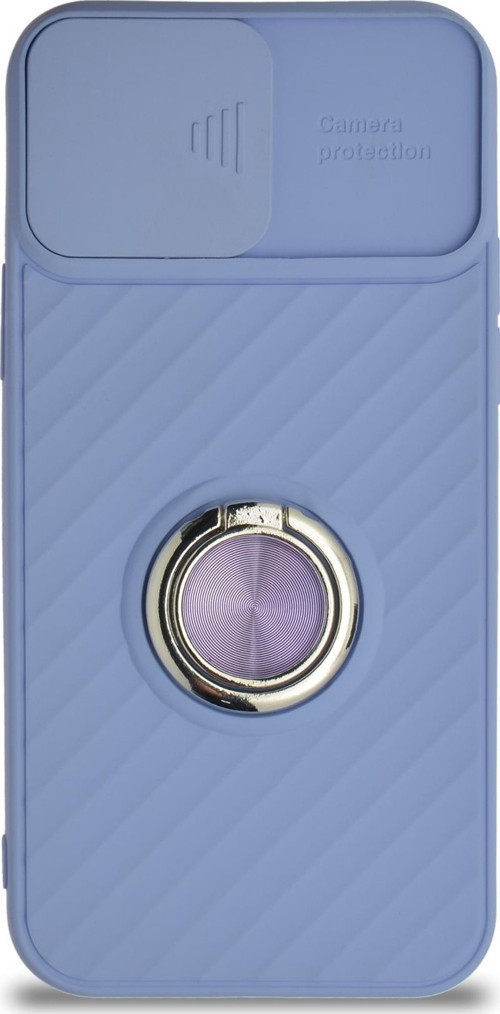 Apple iPhone 12 Kapak Kamera Korumalı Yüzüklü Pastel Silikon Kılıf - Lila