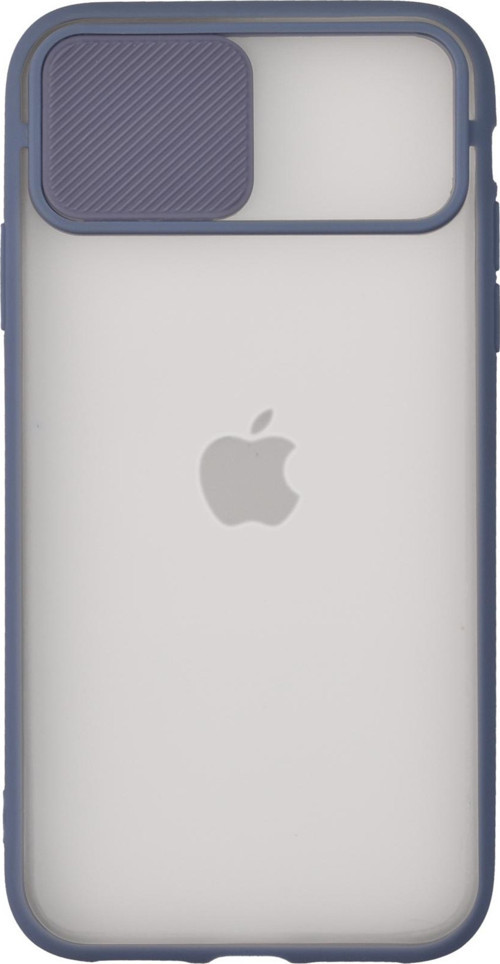 Apple iPhone 12 Kapak Lensi Açılır Kapanır Kamera Korumalı Silikon Kılıf - Mavi