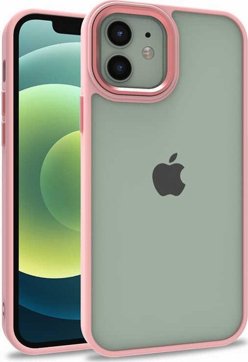 Apple iPhone 12 Kapak Metal Kamera Korumalı Arkası Şeffaf Silikon Kılıf - Rose Gold