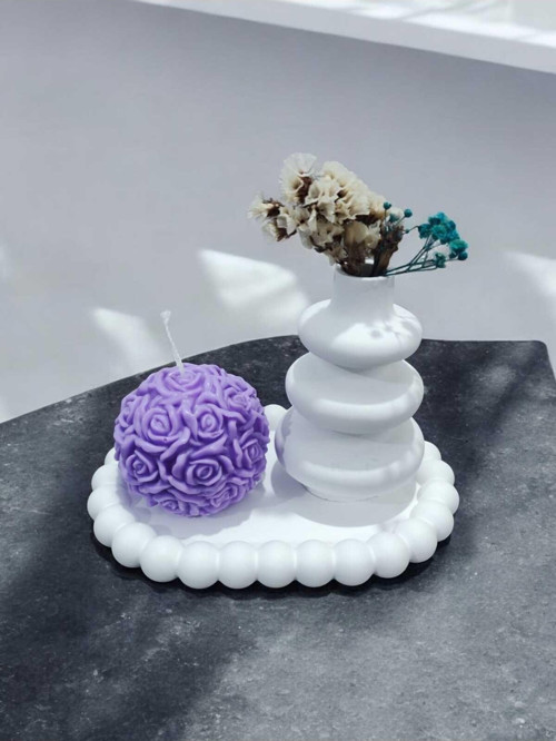 AYD Bubble Sunum Tabağı Takılık Süslük Dekoratif Spiral Vazo Gültopu Mum %100 Soya Wax & Taş Tozu