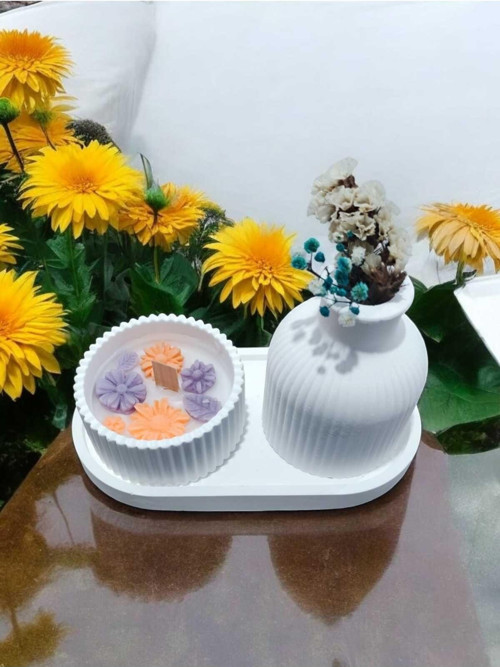 AYD Sunum Tabağı Süslük Dekoratif Vazo & Biblo Kokulu Mum&Şamdan %100 Soya Wax & Taş Tozu