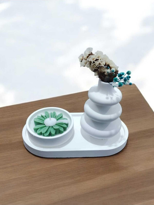 AYD Sunum Tabağı Süslük Dekoratif Vazo & Biblo Kokulu Mum&Şamdan %100 Soya Wax & Taş Tozu