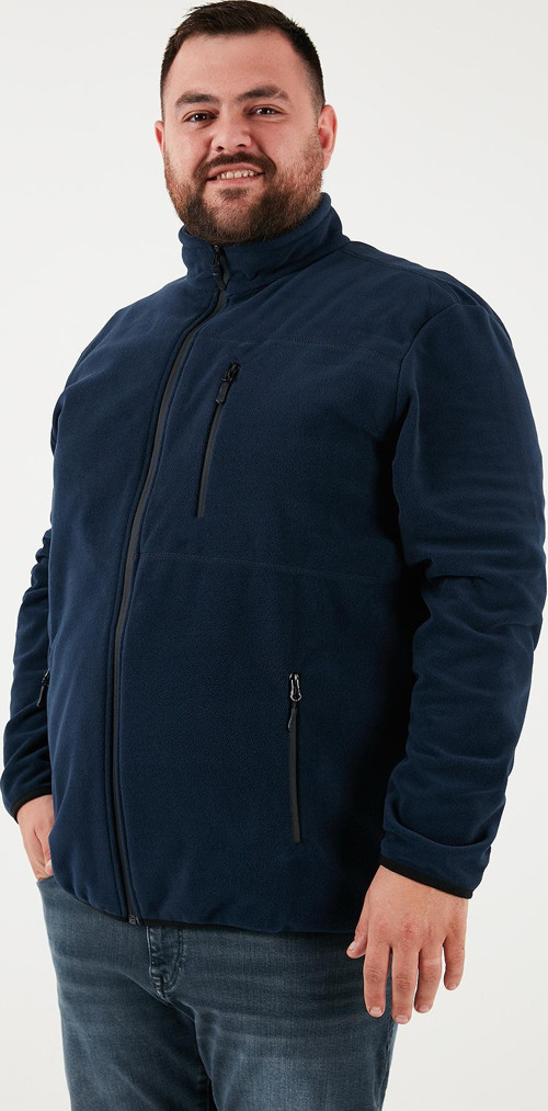 Regular Fit Dik Yaka Fermuarlı Büyük Beden Polar Erkek Hırka 5906028B LACİVERT
