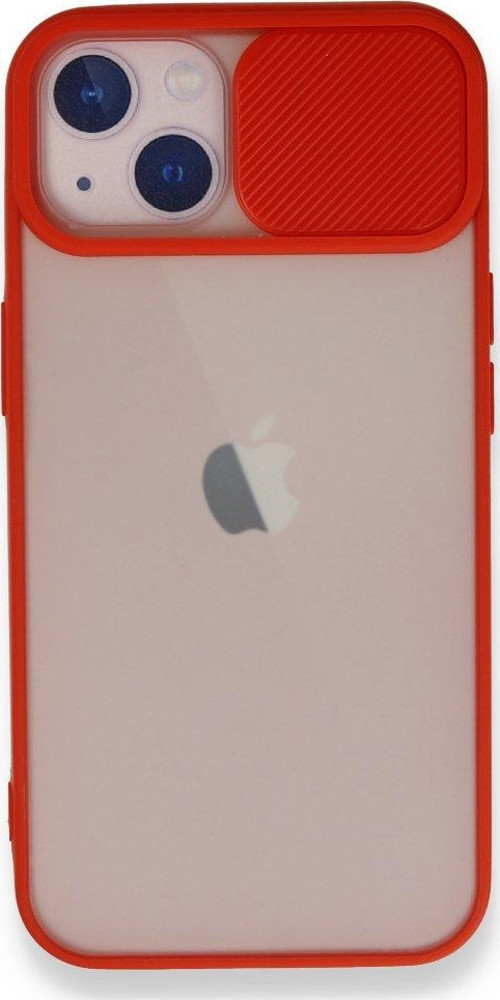Apple iPhone 13 Kapak Lensi Açılır Kapanır Kamera Korumalı Kılıf - Kırmızı