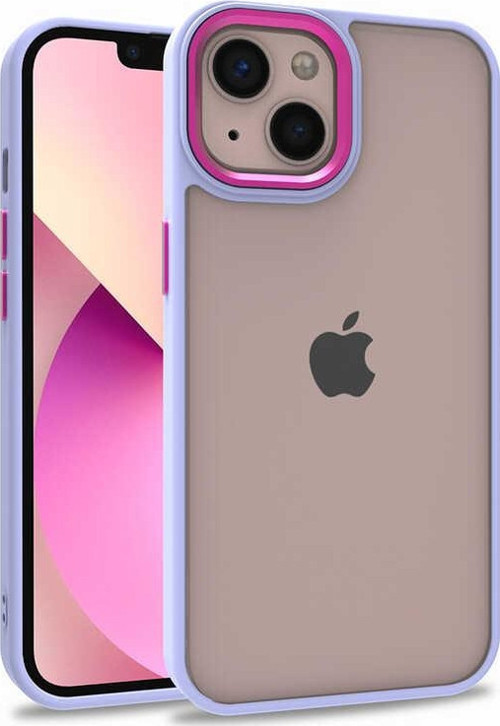 Apple iPhone 13 Kapak Metal Kamera Korumalı Arkası Şeffaf Silikon Kılıf - Lila