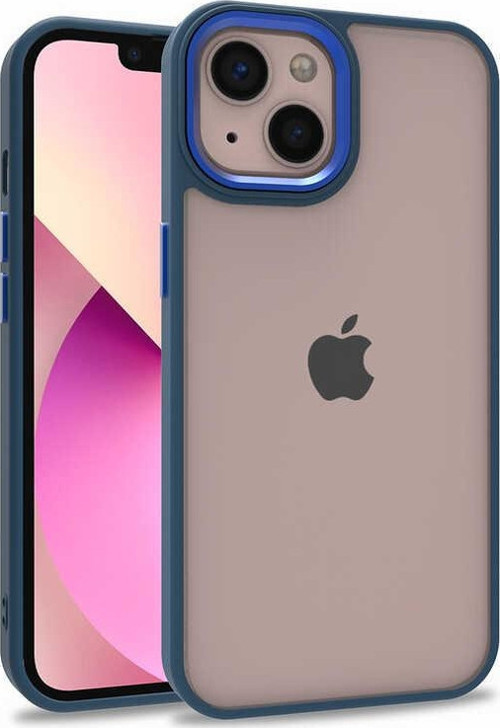 Apple iPhone 13 Kapak Metal Kamera Korumalı Arkası Şeffaf Silikon Kılıf - Mavi