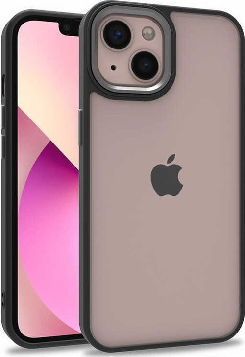Apple iPhone 13 Kapak Metal Kamera Korumalı Arkası Şeffaf Silikon Kılıf - Siyah