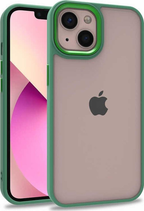 Apple iPhone 13 Kapak Metal Kamera Korumalı Arkası Şeffaf Silikon Kılıf - Yeşil