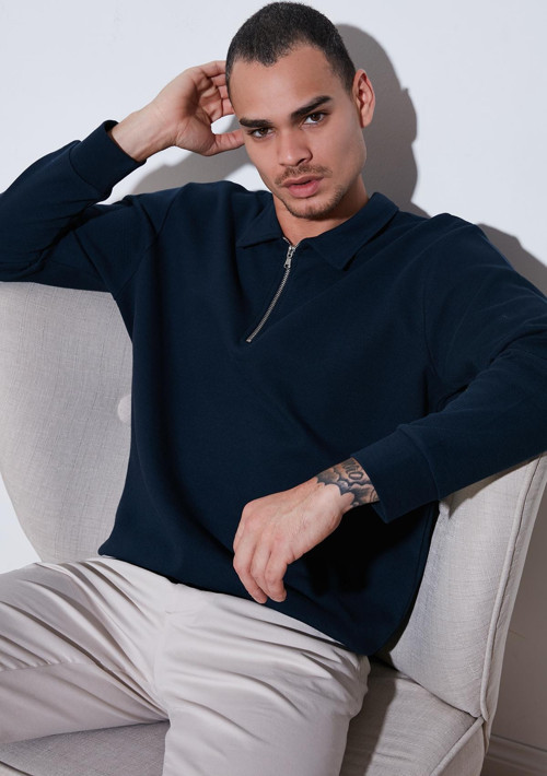Pamuklu Regular Fit Yarım Fermuarlı Polo Yaka Erkek Sweat 5905805 İNDİGO