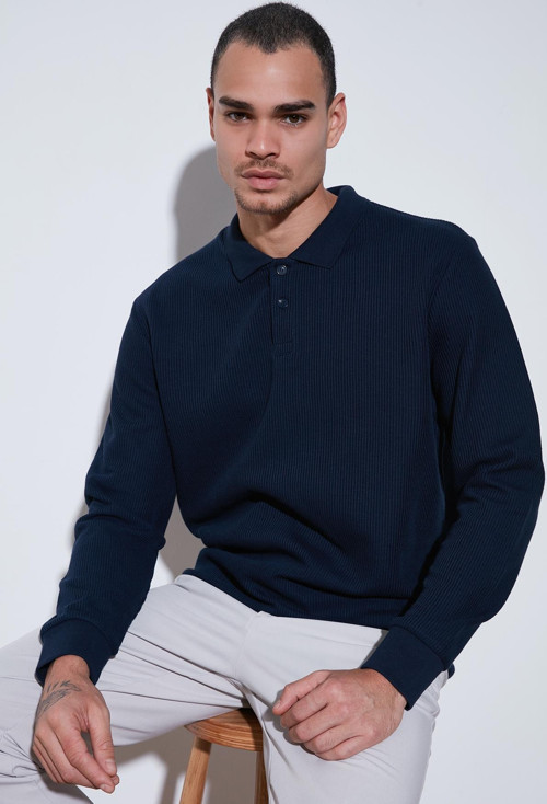 Pamuklu Regular Fit Düğmeli Polo Yaka Erkek Sweat 5905739 KOYU LACİVERT