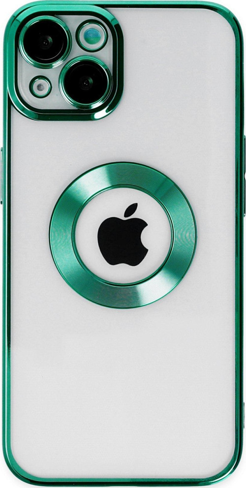 Apple iPhone 13 Kapak Yanları Renkli Lens Korumalı Logo Gösteren Şeffaf Luxury Kılıf - Yeşil