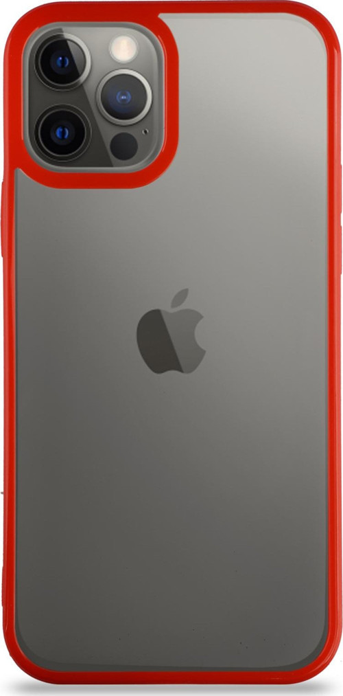 Apple iPhone 12 Kılıf Kenarları Renkli Silikon Şeffaf Arka Kapak - Kırmızı