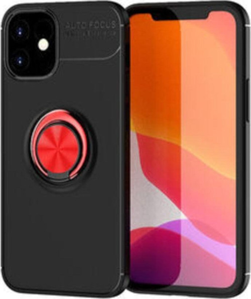 Apple iPhone 12 Kılıf Renkli Yüzüklü Manyetik Silikon Kapak Siyah - Kırmızı