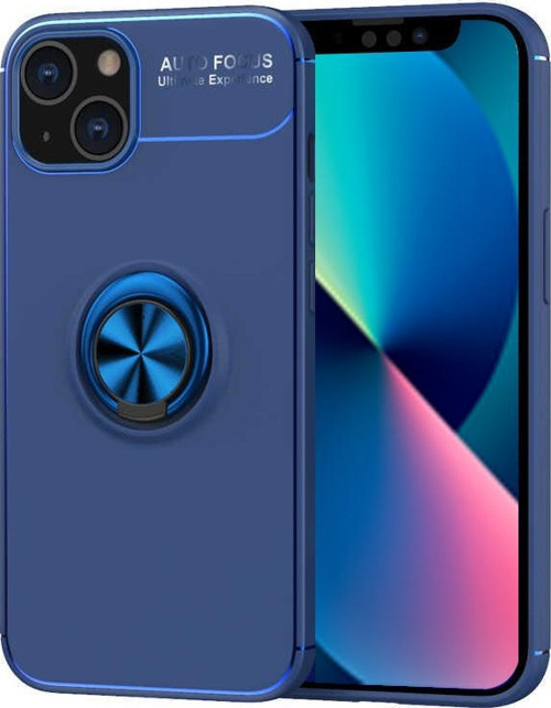 Apple iPhone 13 Kılıf Renkli Yüzüklü Manyetik Silikon Kapak Mavi - Mavi