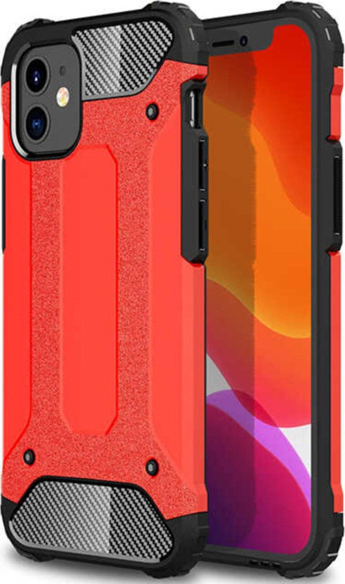 Apple iPhone 12 Mini Kapak Çift Katmanlı Zırh Tank Kılıf - Kırmızı