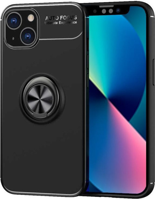 Apple iPhone 13 Kılıf Renkli Yüzüklü Manyetik Silikon Kapak Siyah - Siyah