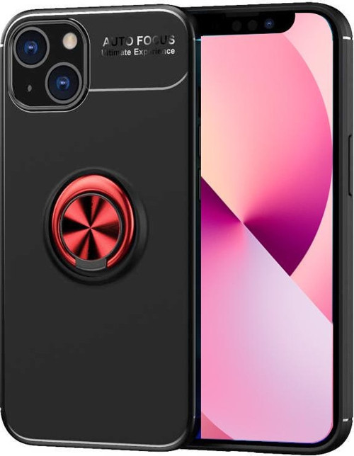 Apple iPhone 13 Mini Kılıf Renkli Yüzüklü Manyetik Silikon Kapak Siyah - Kırmızı