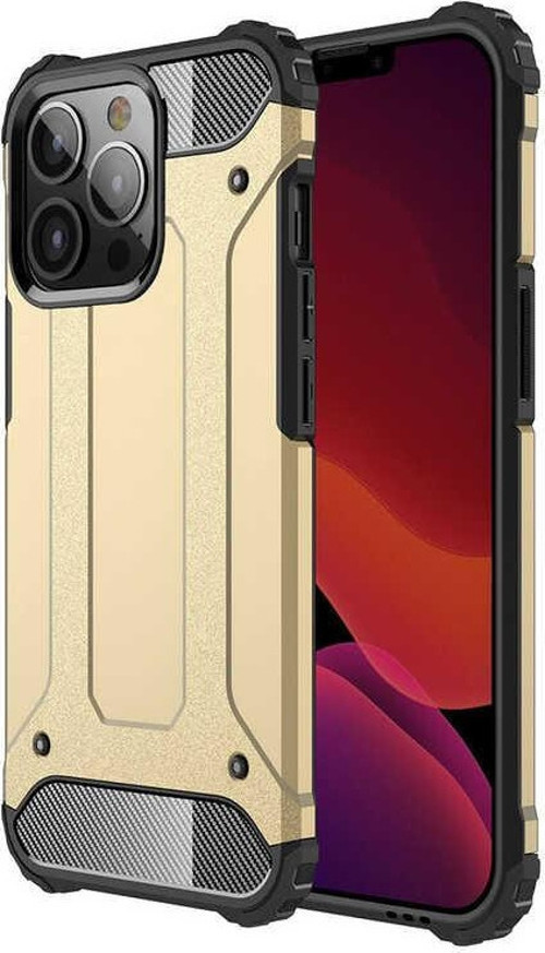 Apple iPhone 13 Pro Kapak Çift Katmanlı Zırh Tank Kılıf - Gold