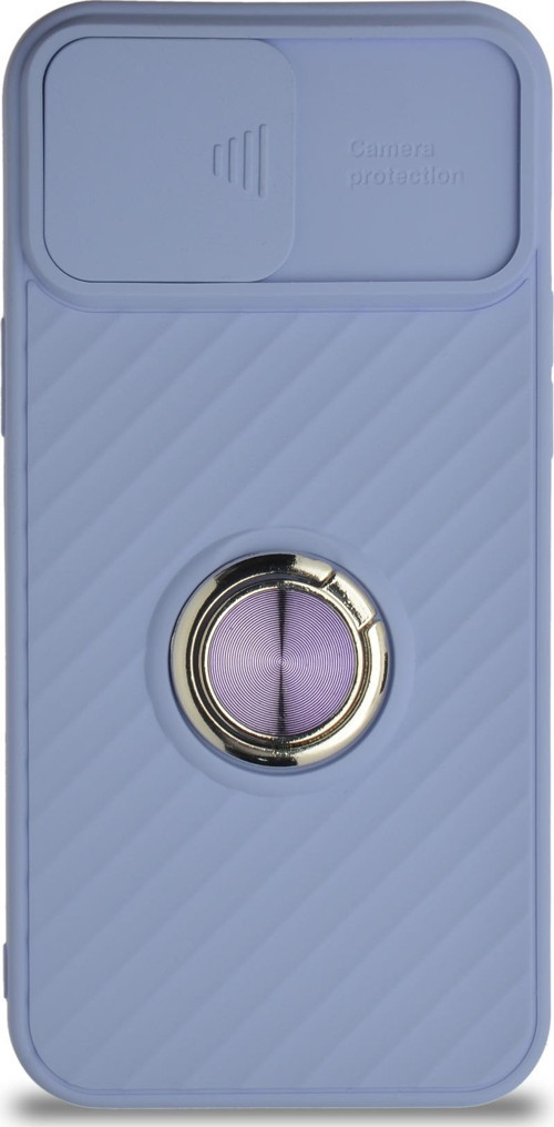 Apple iPhone 12 Pro Kapak Kamera Korumalı Yüzüklü Pastel Silikon Kılıf - Lila
