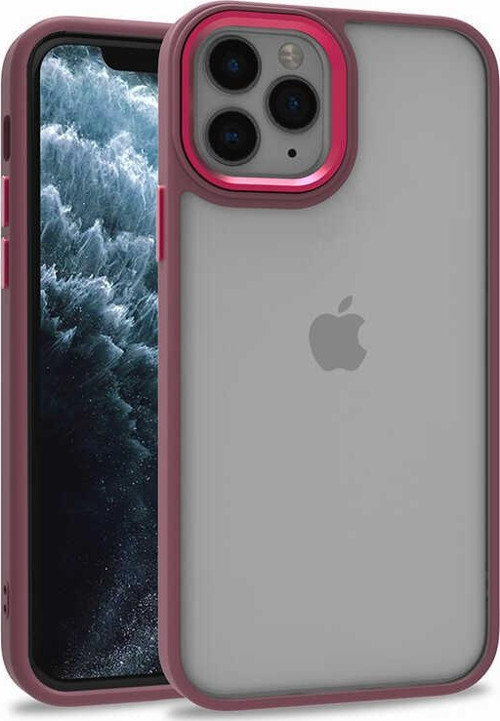 Apple iPhone 12 Pro Kapak Metal Kamera Korumalı Arkası Şeffaf Silikon Kılıf - Kırmızı