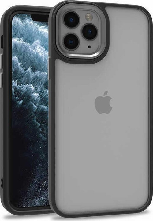Apple iPhone 12 Pro Kapak Metal Kamera Korumalı Arkası Şeffaf Silikon Kılıf - Siyah