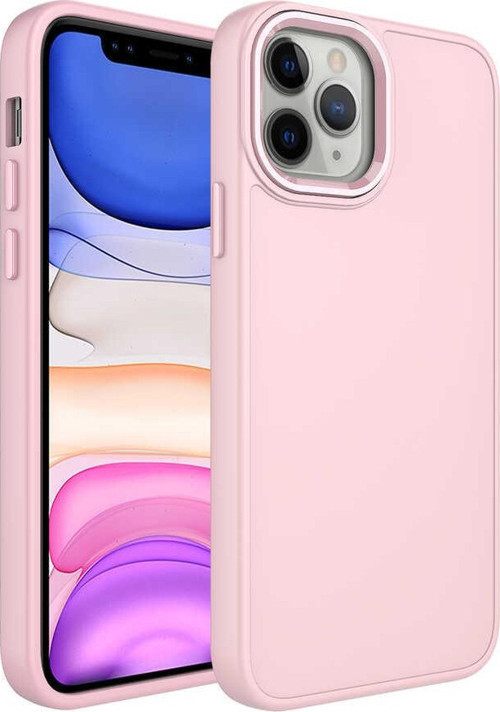 Apple iPhone 12 Pro Kapak Renkli Metal Kamera Çerçeveli Class İçi Kadife Lasnman Kılıf - Pembe