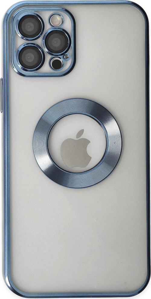 Apple iPhone 12 Pro Kapak Yanları Renkli Lens Korumalı Logo Gösteren Şeffaf Luxury Kılıf - Açık Mavi
