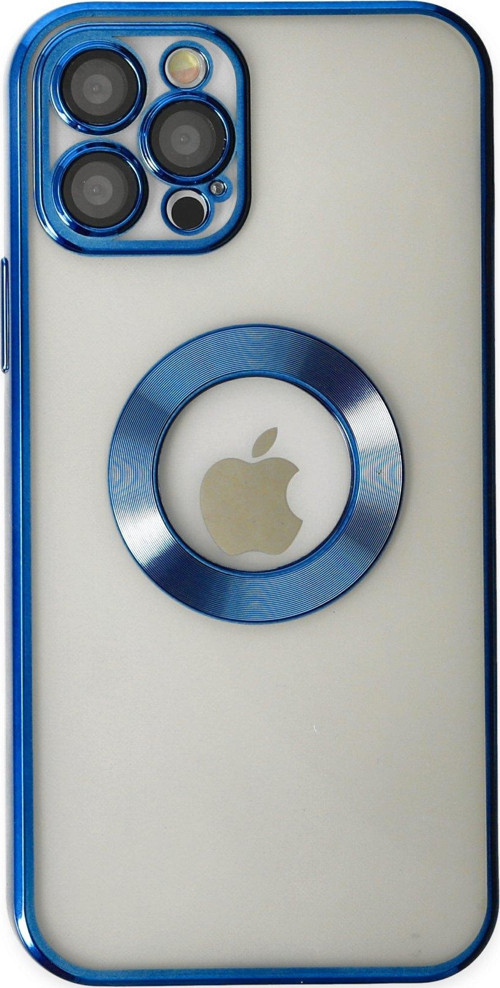 Apple iPhone 12 Pro Kapak Yanları Renkli Lens Korumalı Logo Gösteren Şeffaf Luxury Kılıf - Mavi