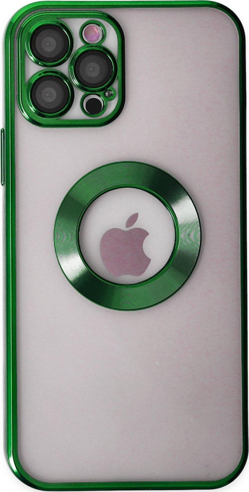 Apple iPhone 12 Pro Kapak Yanları Renkli Lens Korumalı Logo Gösteren Şeffaf Luxury Kılıf - Yeşil