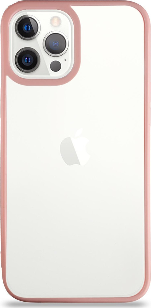 Apple iPhone 12 Pro Kılıf Kenarları Renkli Silikon Şeffaf Arka Kapak - Pudra