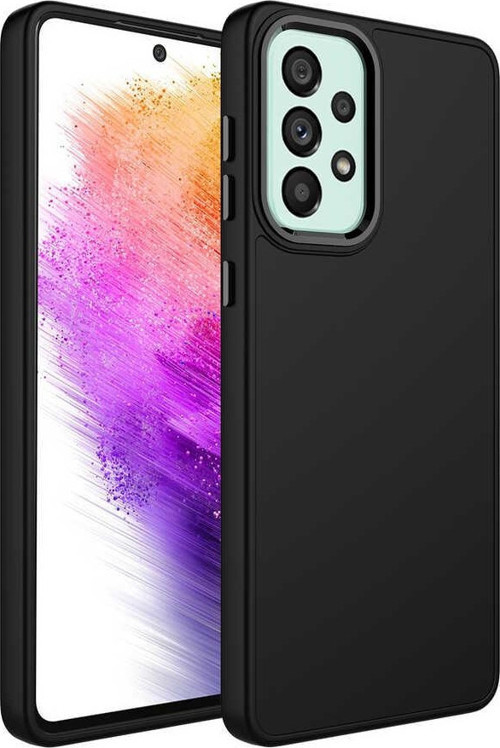 Samsung Galaxy A52 Kapak Renkli Metal Kamera Çerçeveli Class İçi Kadife Lasnman Kılıf - Siyah