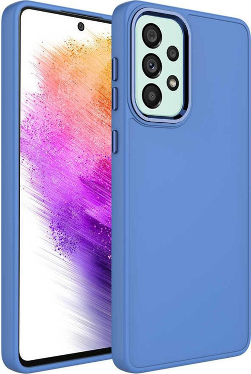Samsung Galaxy A52 Kapak Renkli Metal Kamera Çerçeveli İçi Kadife Lasnman Kılıf - Petrol Mavisi