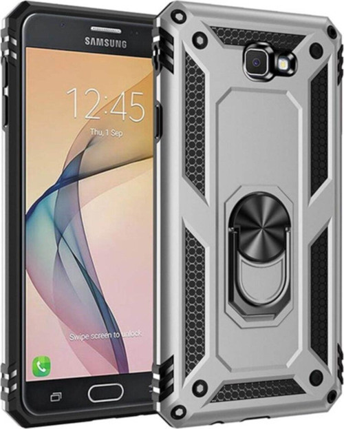 Samsung Galaxy J4 Plus Kapak Yüzüklü Stantlı Panzer Tank Kılıf - Gri