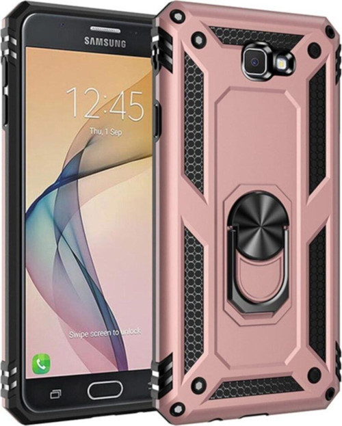 Samsung Galaxy J4 Plus Kapak Yüzüklü Stantlı Panzer Tank Kılıf - Rose Gold
