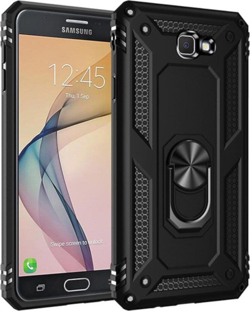 Samsung Galaxy J4 Plus Kapak Yüzüklü Stantlı Panzer Tank Kılıf - Siyah