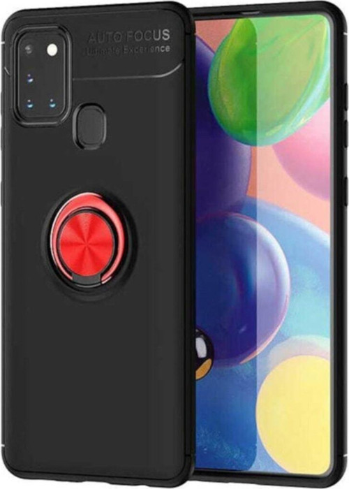 Samsung Galaxy A21S Kılıf Renkli Yüzüklü Manyetik Silikon Kapak Siyah - Kırmızı